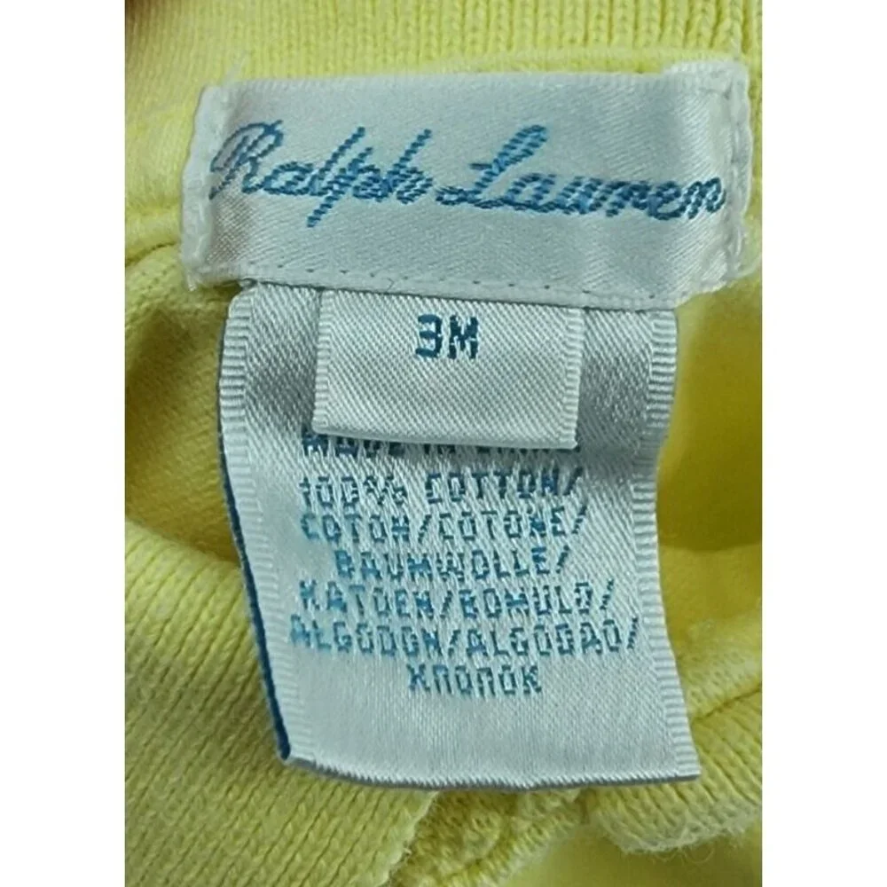 Ralph Lauren Yellow Polo Romper Baby Size 3M Pony Logo 100%‎ Cotton